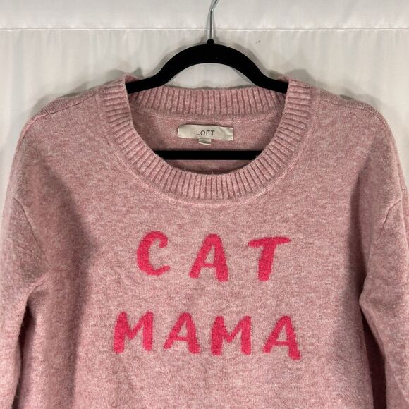 Loft Cat Mom Sweater Women's Large Pink Knit Long Sleeve Round Neck Pullover - Picture 2 of 7